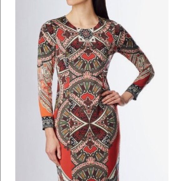 Etcetera Red Paisley Print Long Sleeve Midi Dress – Size 2 NWT - Picture 1 of 7